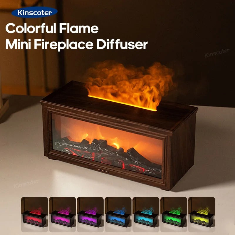 Fireplace Aromatherapy Machine 3D Simulation Flame Ambient Light Small Household Wood Grain Air Humidifier Fireplace