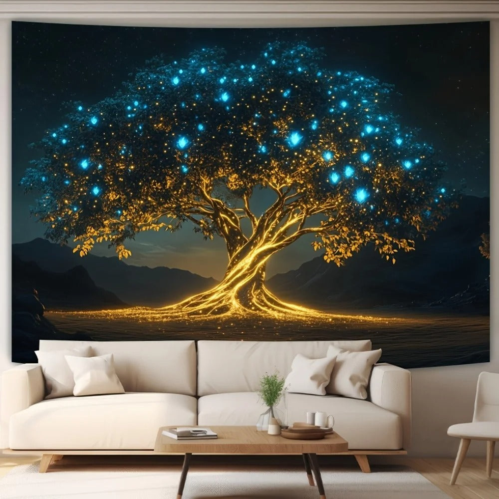 Enchanted Tree Tapestry Firefly Starry Sky