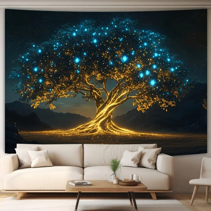 Enchanted Tree Tapestry Firefly Starry Sky