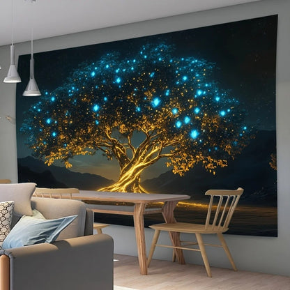 Enchanted Tree Tapestry Firefly Starry Sky