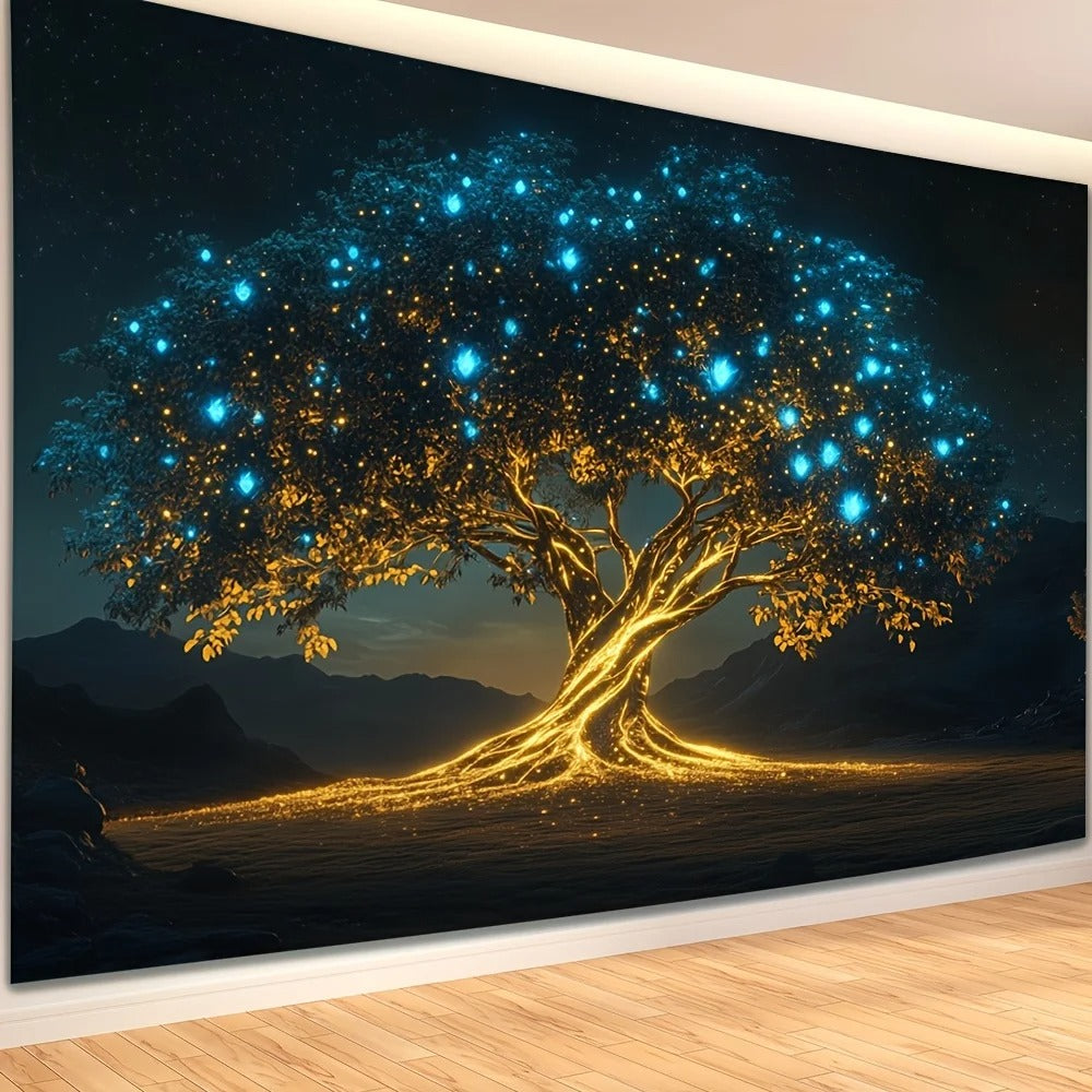 Enchanted Tree Tapestry Firefly Starry Sky